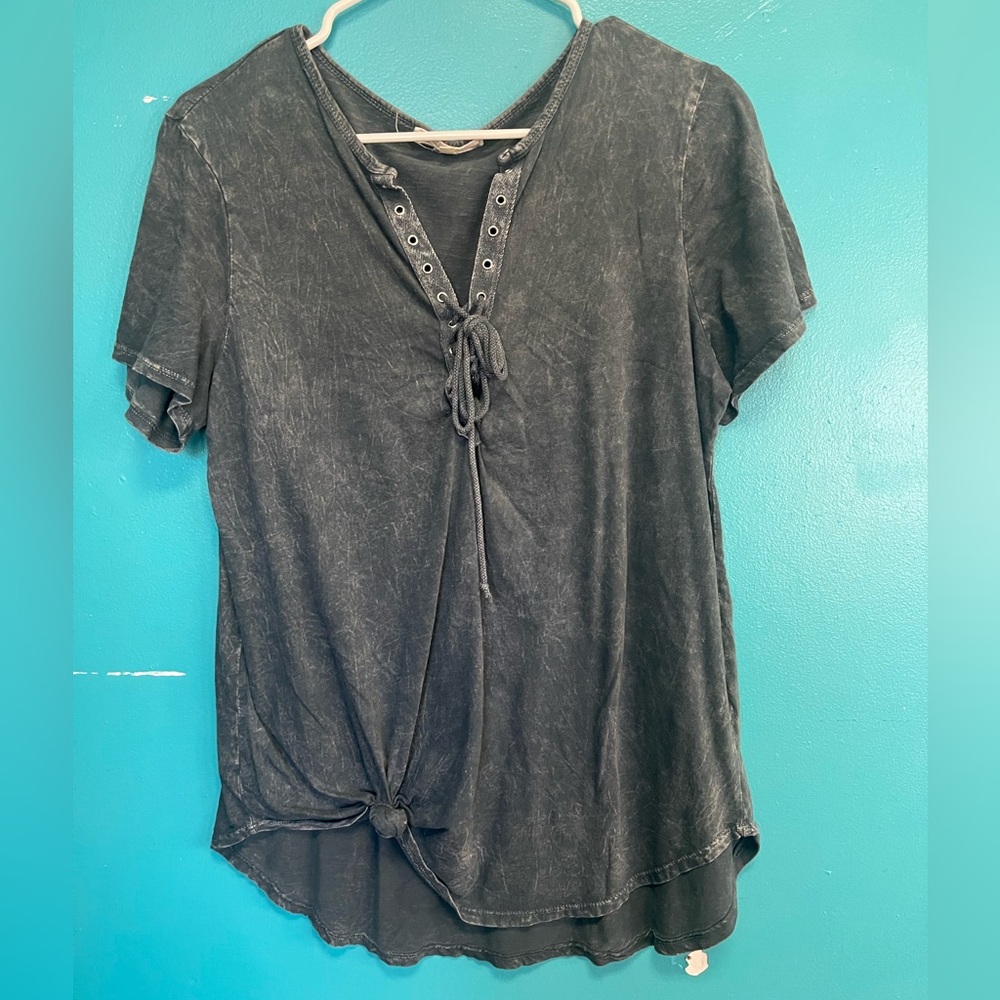 Grey tie front shirt